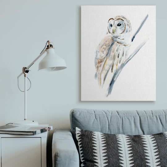Stupell Industries Soft Arctic Owl Perched on Minimal Branch Canvas Wall Art